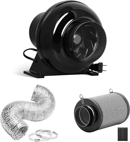 iPower 4 Inch 195 CFM Inline Fan, Air Carbon Filter and 8 Feet Ducting by iPower