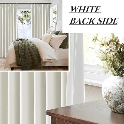 Beige White Pleated Room Darkening 100 Inch Curtains - Image 6