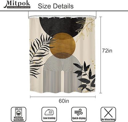 Black Boho Shower Curtain 60Wx72H Modern Bohemian Abstract Brown Tan Mid - Image 5