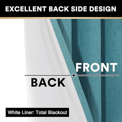 PrinceDeco Teal Blue 100% Blackout Linen Textured Curtains - Image 5