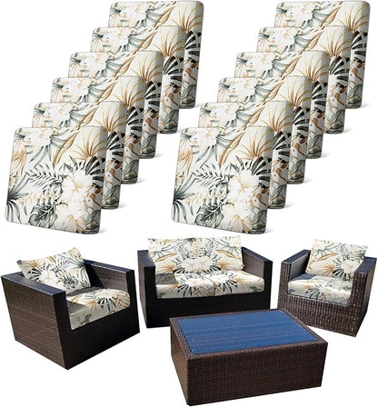 12Pcs Stretch Patio Cushion Cover, Tropical Floral and Leaf Pattern Sofa Covers by CALBODE