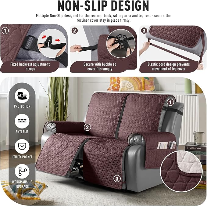 TAOCOCO 100% Waterproof Recliner Cover, Non-Slip Washable Reclining Couch Cover - Image 5
