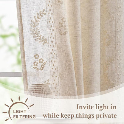 jinchan Belrose Linen Floral Cafe Curtains 45 Inch Length Embroidered Farmhouse - Image 6