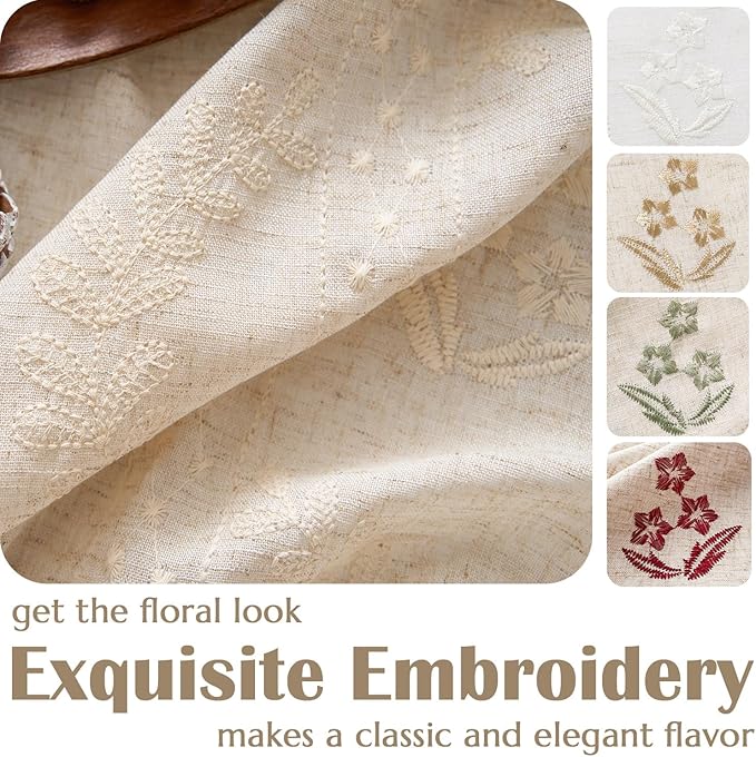 jinchan Belrose Linen Curtains for Bedroom Floral Curtains 63 Inch Length Linen - Image 7