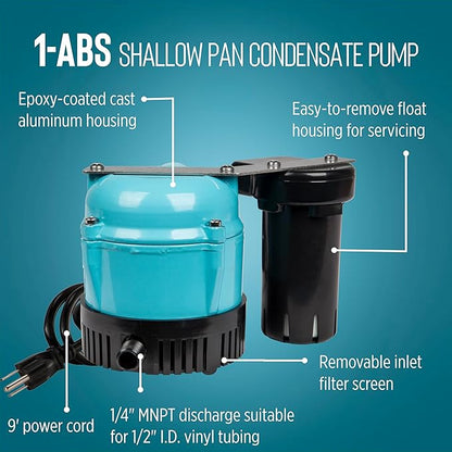 Little Giant 1-ABS 115-volt, 1/150 HP, 205 GPH Automatic Shallow Pan Condensate - Image 3