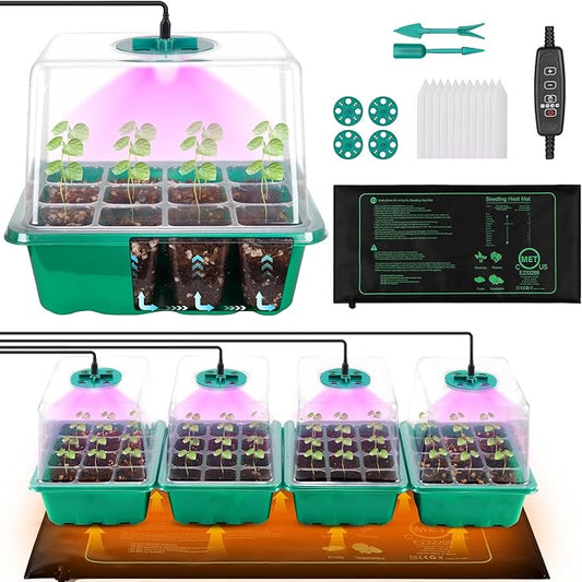 4-Pack Seed Starter Tray with Grow Light and Heat Mat, 48 Cells Seed Starter by Homiton