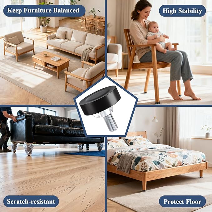 Adjustable Leveling Feet: T-Nuts & Floor Protectors, Heavy Duty Furniture - Image 6