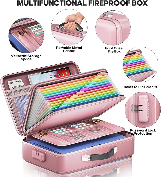 Fireproof Document Box, Hard Case Highly Flame-Resistant Fire Proof Waterproof - Image 5