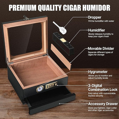 Cigar Humidor, Cedar Wood Humidor Cigar Box, Glass Top Desktop Humidor - Image 2