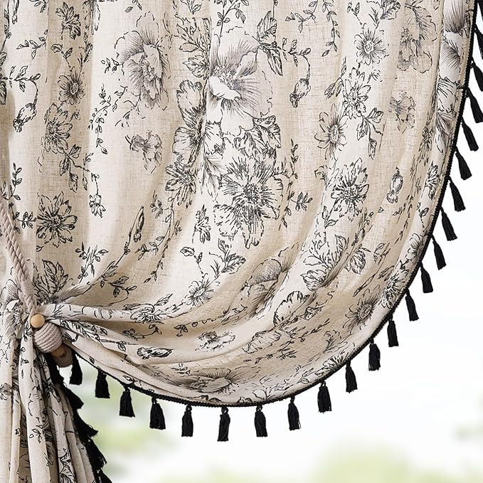 JINCHAN Linen Blend Floral Curtains by JINCHAN