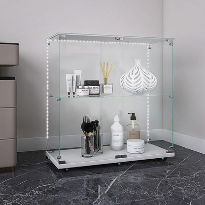 Yoluckea 2 Tiers Glass Display Cabinet - Image 5