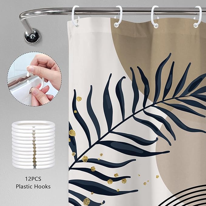 Boho Shower Curtain 60Wx72H Modern Mid Century Abstract Gold Leaves Bohemian - Image 5