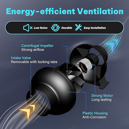 iPower 4 Inch 195 CFM Inline Duct Ventilation Fan - Image 3