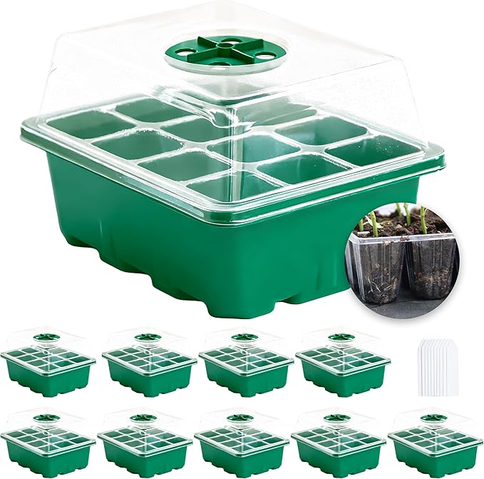 Seed Starter Kit 10-Pack with Humidity Dome, 120 Cells Propagation Trays & Base by HaispringArtificialTree