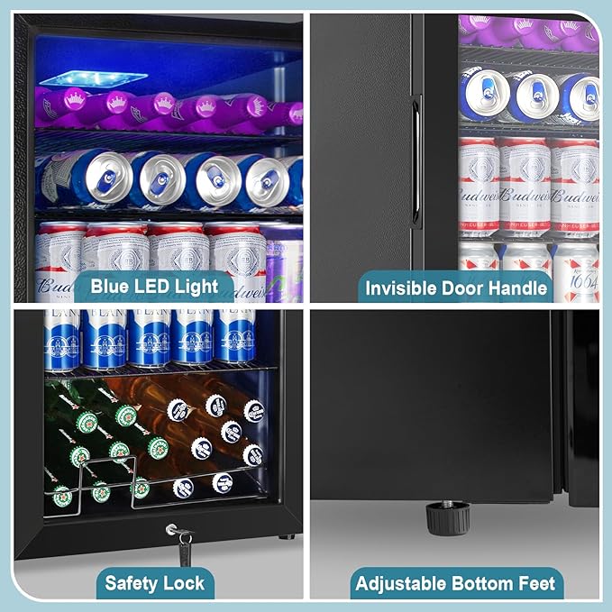128 Cans Beverage Refrigerator Cooler, 3.2 Cu.Ft Mini Drink Fridge Glass Door - Image 7