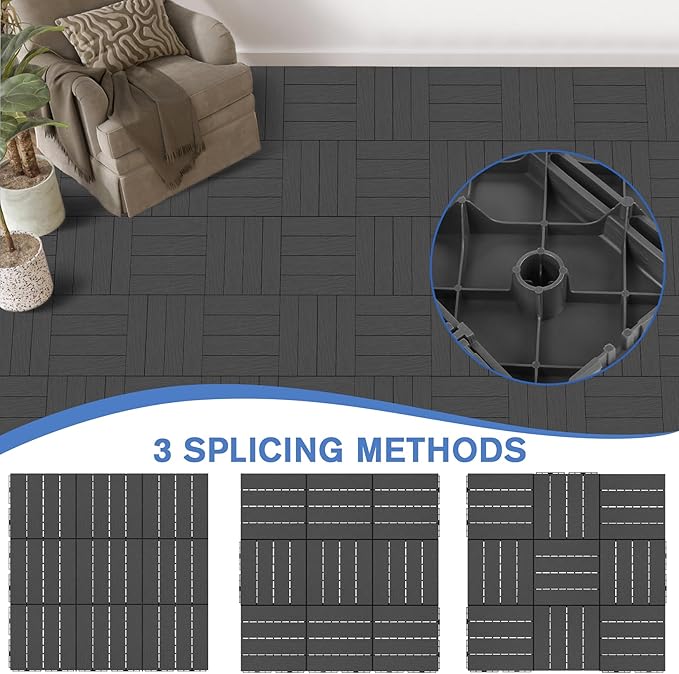 MYFAMIREA 27 Pcs Plastic Interlocking Deck Tiles 12" x 12" Patio Floor Decking - Image 6