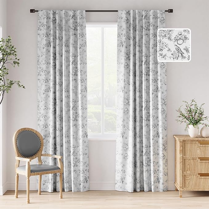 jinchan 95% Blackout Floral Curtains 84 Inches Long, Printed Flower Black by JINCHAN