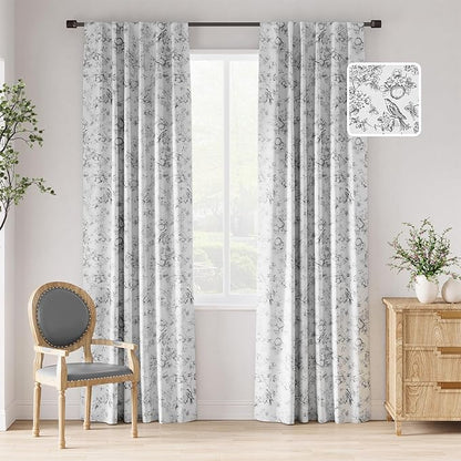 jinchan 95% Blackout Floral Curtains 90 Inches Long, Printed Flower Black by JINCHAN