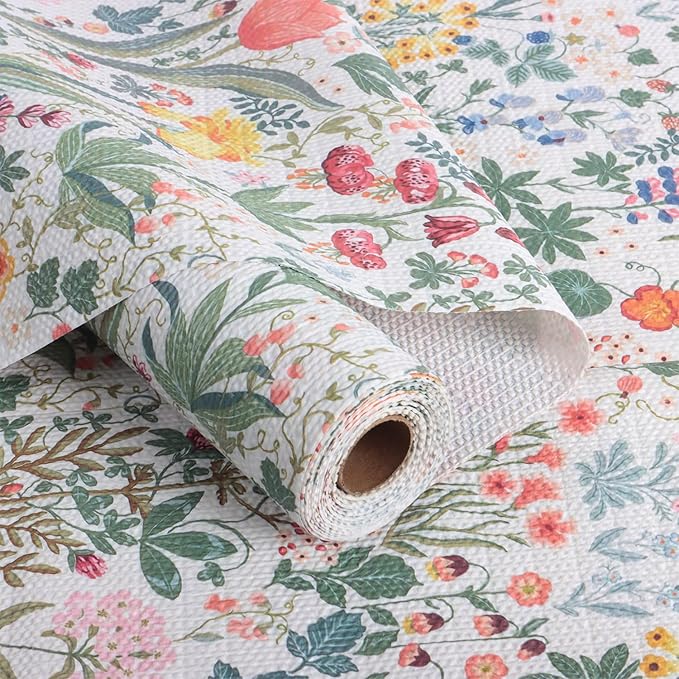 Floral Shelf Drawer Liners, 24IN x 10FT Non Adhesive and Strong Non-Slip by Amiitay