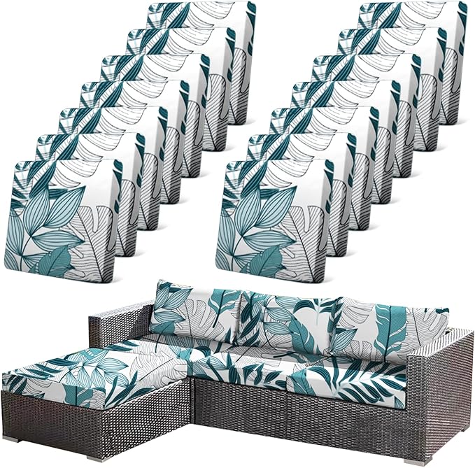 14Pcs Stretch Patio Cushion Cover Outdoor Cushion Cover Replacement Slipcovers by CALBODE