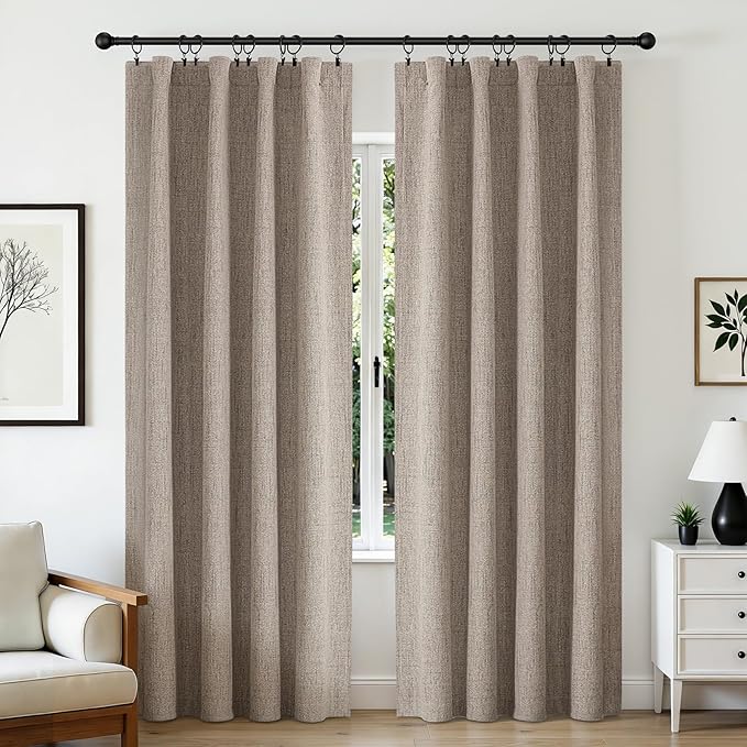 CUCRAF Natural Linen 100% Blackout Curtains 72 Inch Length 2 Panels Set - Image 7