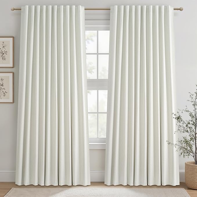 Cute Blackout Curtains 60 Inches Extra Wide Linen 90 Inch Length by QJMYDECO