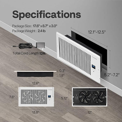 VIVOHOME 6"x12" Opening Smart Vent Register Booster Fan - Image 8