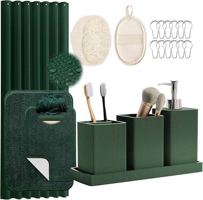 Green Bathroom Set, Dark Green Bathroom Accessories Set by LetUsMakeHomeYourFavoriteDestination