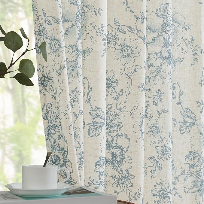jinchan Linen Floral Curtains 63 Inch Length - Image 2