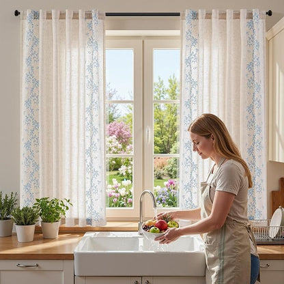 jinchan Evelyn Embroidered Linen Curtains 63 inch Floral Curtains - Image 7