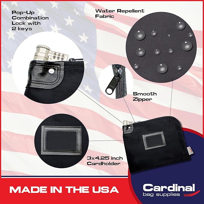 Heavy-Duty Money Bag with Lock – 9" x 12" Water-Repellent Laminated Nylon Bank - Image 3