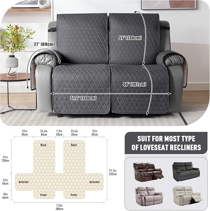 TAOCOCO 100% Waterproof Recliner Cover, Non-Slip Washable Reclining Couch Cover - Image 3