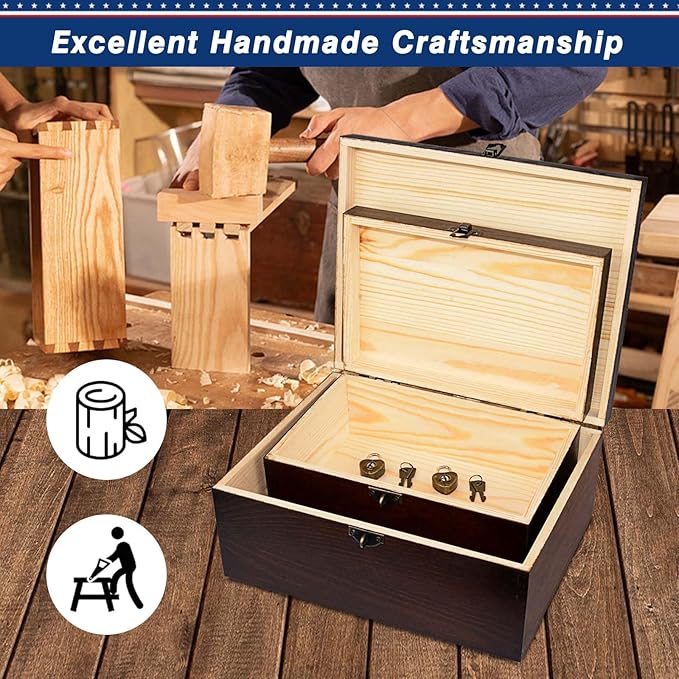 Wood Keepsake Boxes with Lock and Keys Handcrafted Decorative Wooden Storage - Image 2