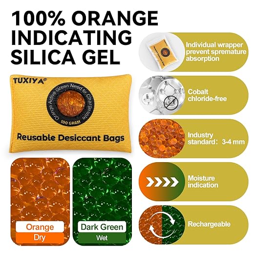 100g-12Pack Rechargeable Silica Gel Desiccant Packets, Color Indicating - Image 3