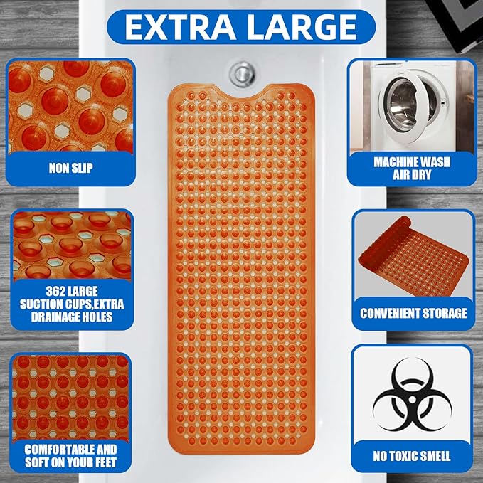 ZHICHENG Bath Tub and Shower Mats, Non-Slip 39 x 16 Inch Extra Long Bath Mat - Image 3