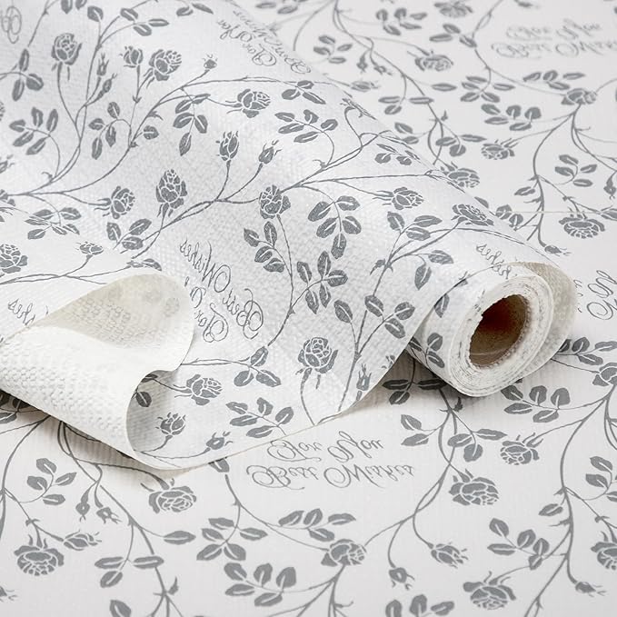 RAY STAR Shelf Liner, Non Adhesive Wisteria Grey Floral Kitchen Cabinet Liner by RAYSTAR