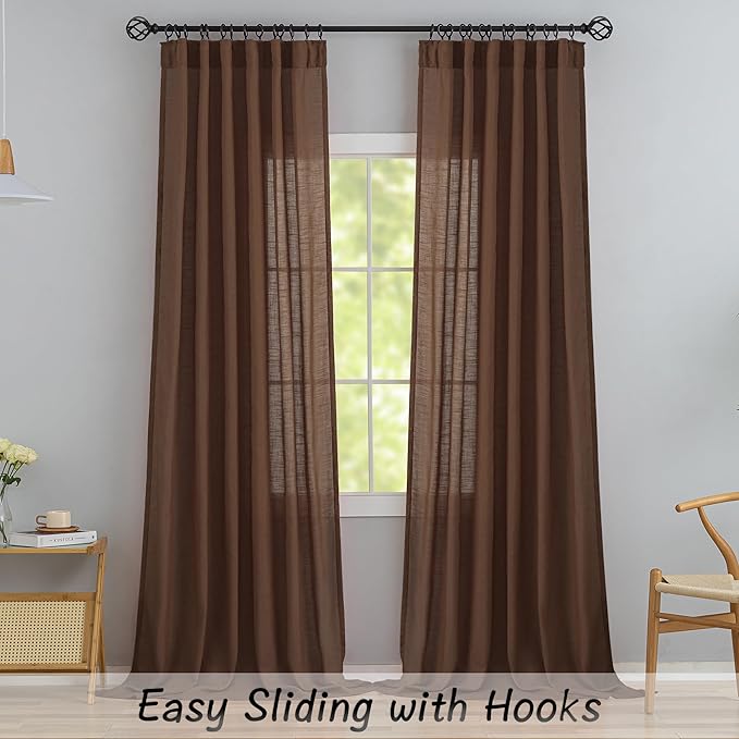 DONREN Cocoa Brown Back Tab Curtains 80 Inches Long 2 Panels - Image 2