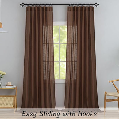 DONREN Cocoa Brown Back Tab Curtains 48 Inches Long 2 Panels - Image 6