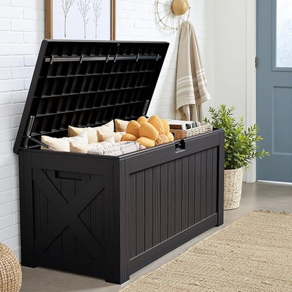 JUMMICO 120 Gallon Resin Deck Box, Large Outdoor Storage Box Waterproof & - Image 6
