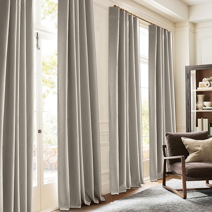 RYB HOME 100% Blackout Silver Grey Curtains, Privacy Flax Linen Drapery - Image 2