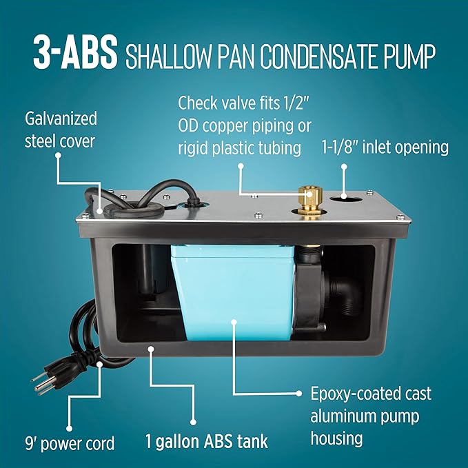 Little Giant 3-ABS 1/12 HP, 115 Volt, 310 GPH Automatic Shallow Pan Condensate - Image 4