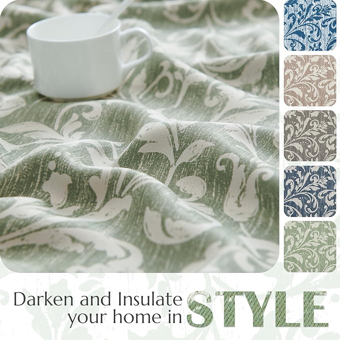 Vangao Sage Green 100% Blackout Floral Curtains 63 Inch Length - Image 5