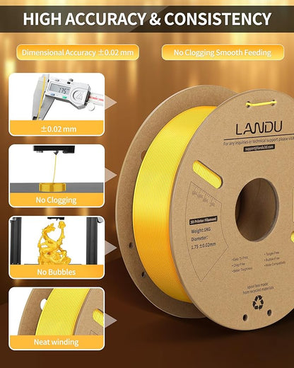 LANDU Silk PLA Filament 1.75mm Gold 1KG, 3D Printer Filament Dimensional - Image 2