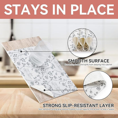 RAY STAR Shelf Liner, Non Adhesive Wisteria Grey Floral Kitchen Cabinet Liner - Image 3