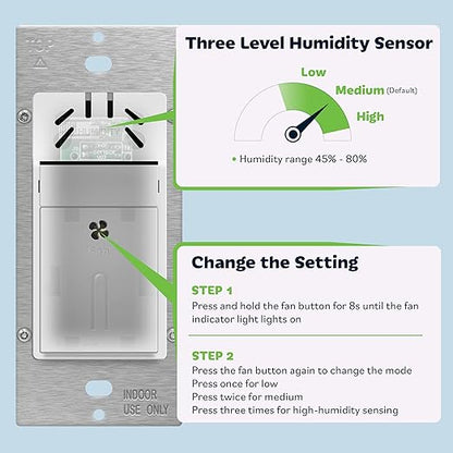 TOPGREENER Humidity Sensor and Fan Control Switch, Ventilation Fan Humidity - Image 3