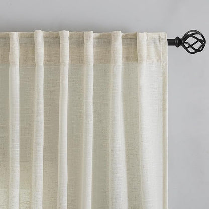 Back Tab Natural Linen Curtains 96 Inches Long 2 Panels Set - Image 7