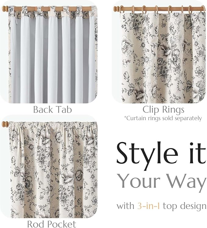 jinchan Blackout Linen Blend Curtain Floral Blackout Curtains - Image 5