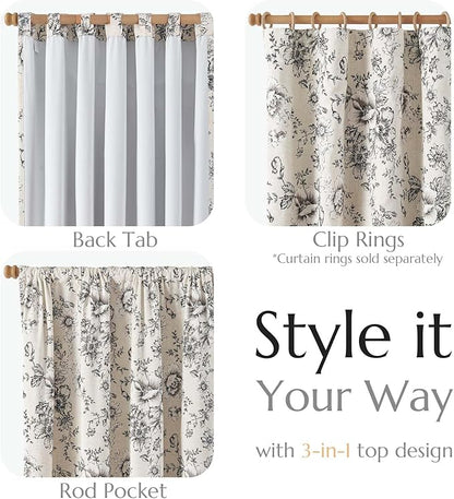 jinchan Blackout Linen Blend Curtain Floral Blackout Curtains - Image 5