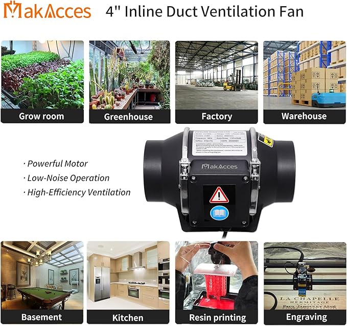 4 Inch Inline Duct Fan for Hydroponic Grow Tent Greenroom 3D Printer Enclosure - Image 4