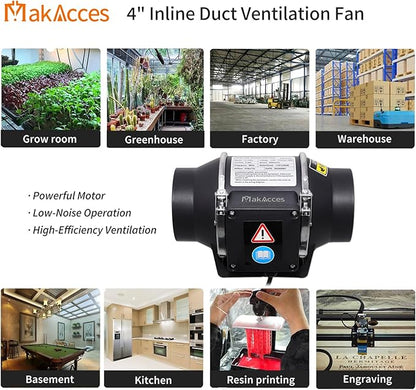 4 Inch Inline Duct Fan for Hydroponic Grow Tent Greenroom 3D Printer Enclosure - Image 4